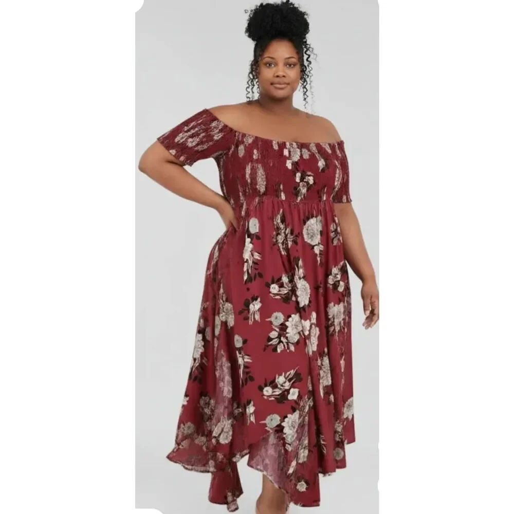 SHOWPO Classy Sassy Maxi Dress in Dark Rose Floral, Of the Shoulder, NWT, Sz. 20